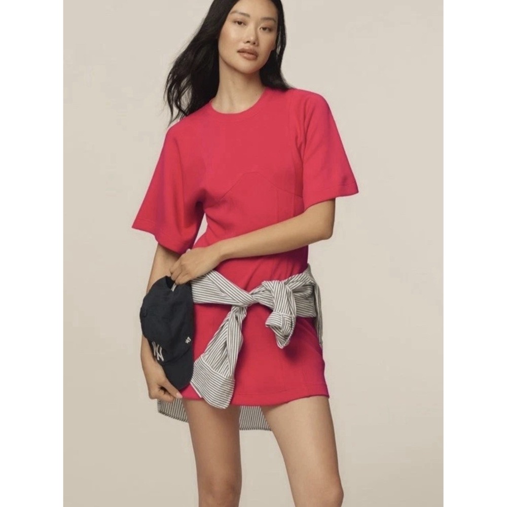 Daily Practice Hot Pink Corset Seam Short‎ Sleeve Bodycon Mini Dress XXS